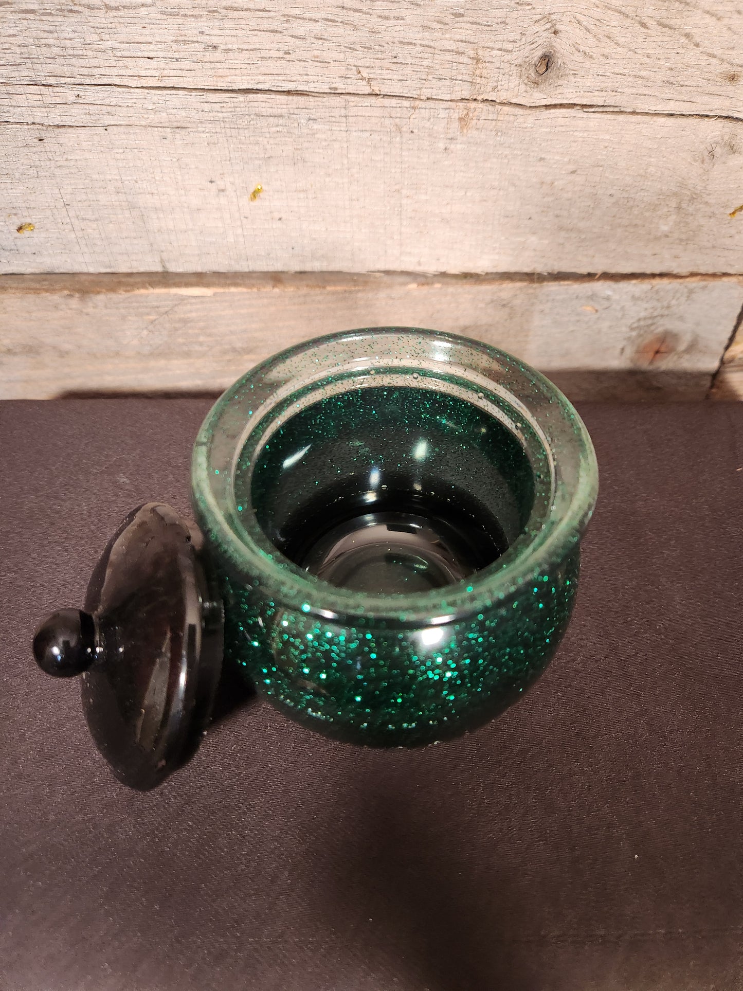 Dark Green Sparkle Honey Pot Stash Jar